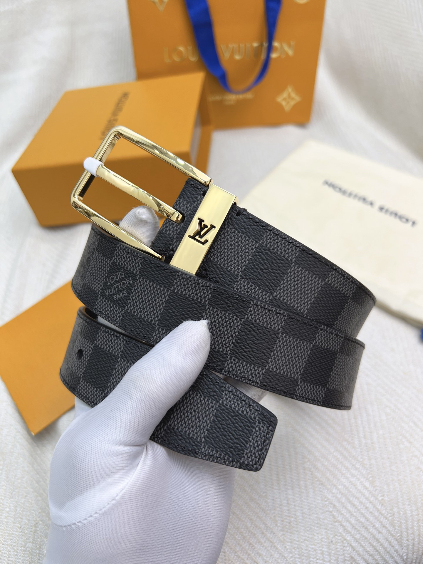 Louis Vuitton Plaid Monogram Double-Sided Men's Belt, 3.5cm Width
