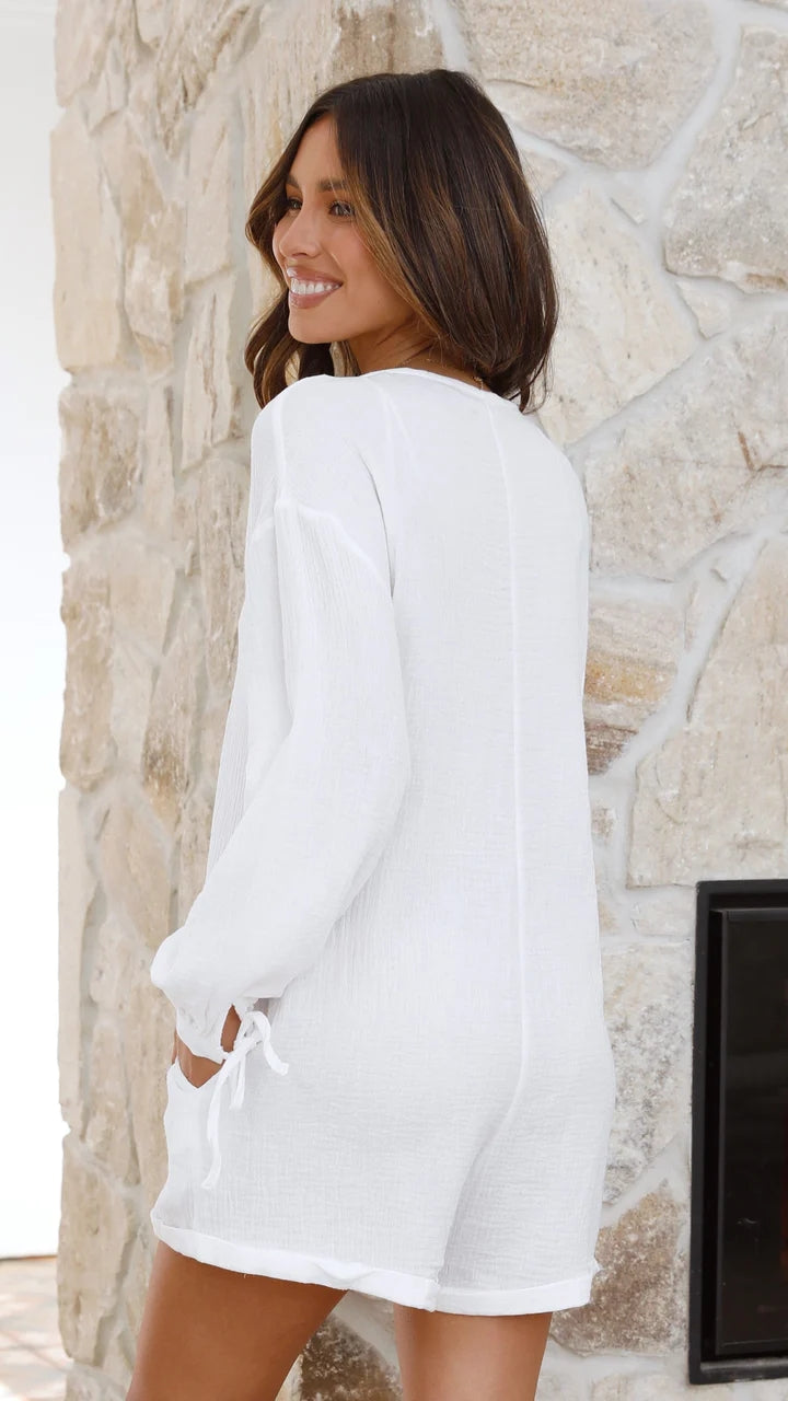 White Button Down Romper
