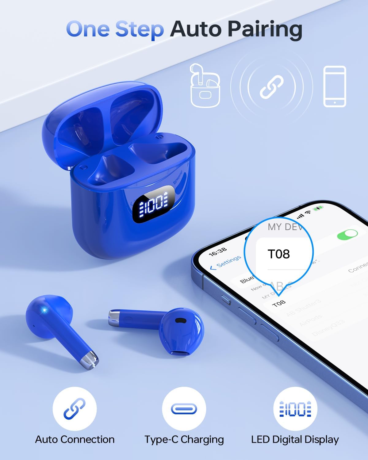 Wireless Earbuds, Bluetooth 5.3 Headphones 40Hrs Playtime with Charging Case, IPX5 Waterproof Stereo in-Ear Earphones with Microphone for iOS Android Cell Phone Sports Workout, Black