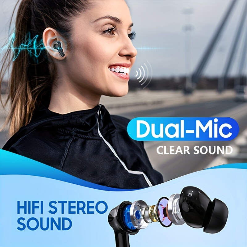 [Noise Cancelling Earbuds] Wireless Noise Cancelling Earbuds, True Wireless Stereo TWS Headphones | Sport Headset, Touch Control, Led Charging Case