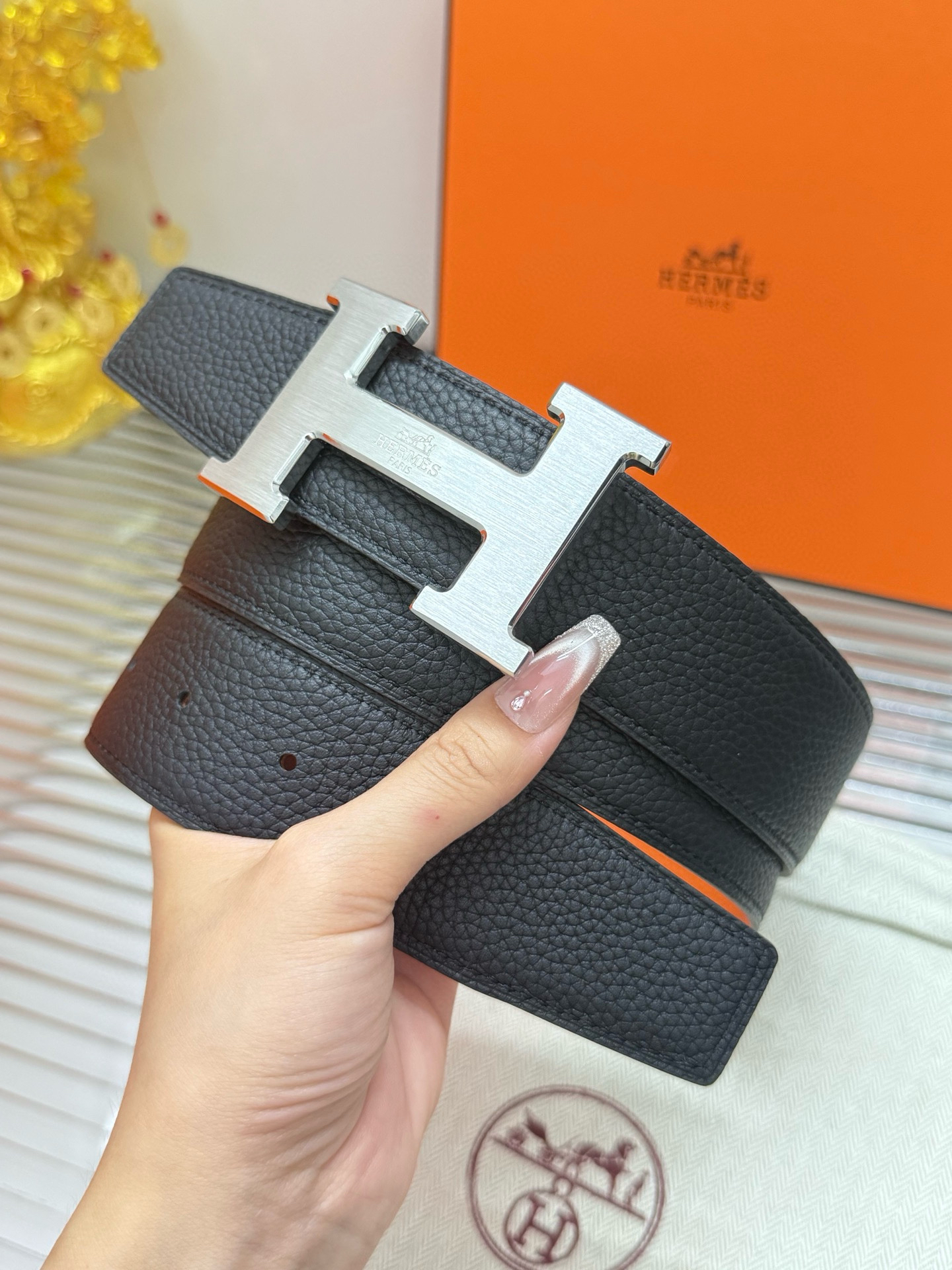 Hermès TOGO calfskin double-sided belt width 3.8CM