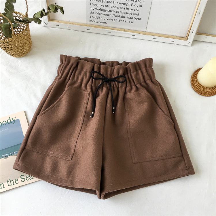 High Waist Warm Elastic Waist Shorts