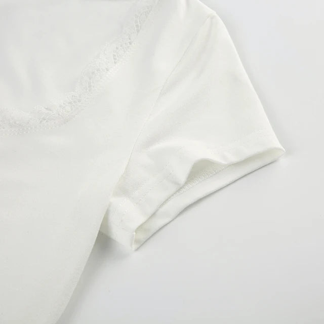 Bow Cutie Lace Trim Crop Top