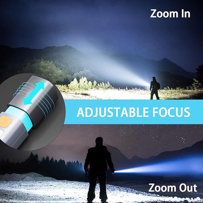 (3PCS/SET) Rechargeable LED Flashlights,20,000 Lumens with 3 Modes & Hook and Zoomable & Waterproof 2-in-1 Flash Light and Side Light