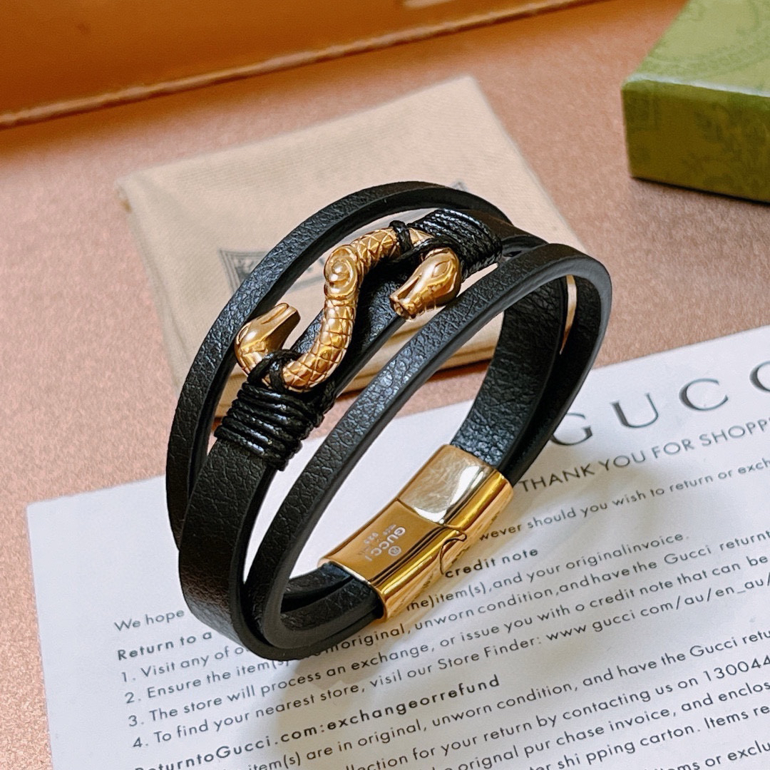 Gucci Gold Snake Leather Bracelet