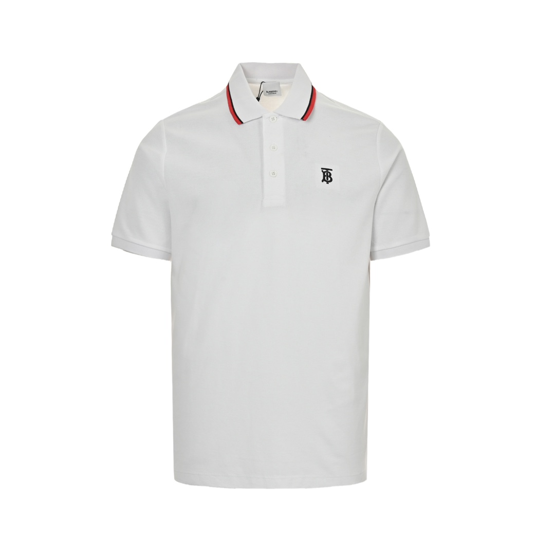 Burberry red and white striped TB letter logo embroidered short sleeves