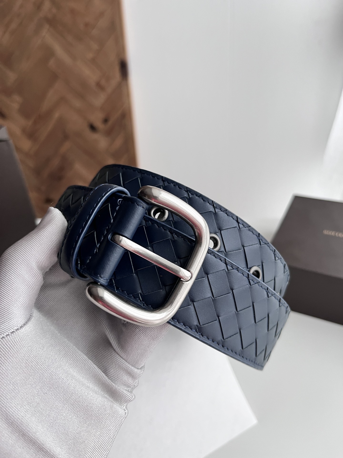 Bottega Veneta intreccio woven cowhide double-sided belt width 4.0cm