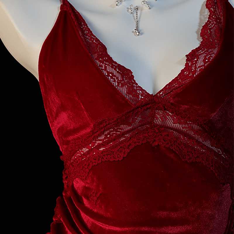 Deep V-neck Lace Slip Lingerie Dress