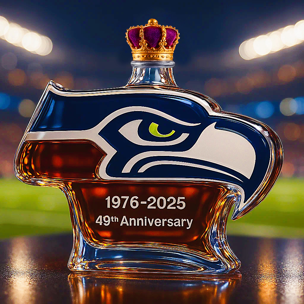 Seattle Seahawks 49th Anniversary Whiskey Bottle