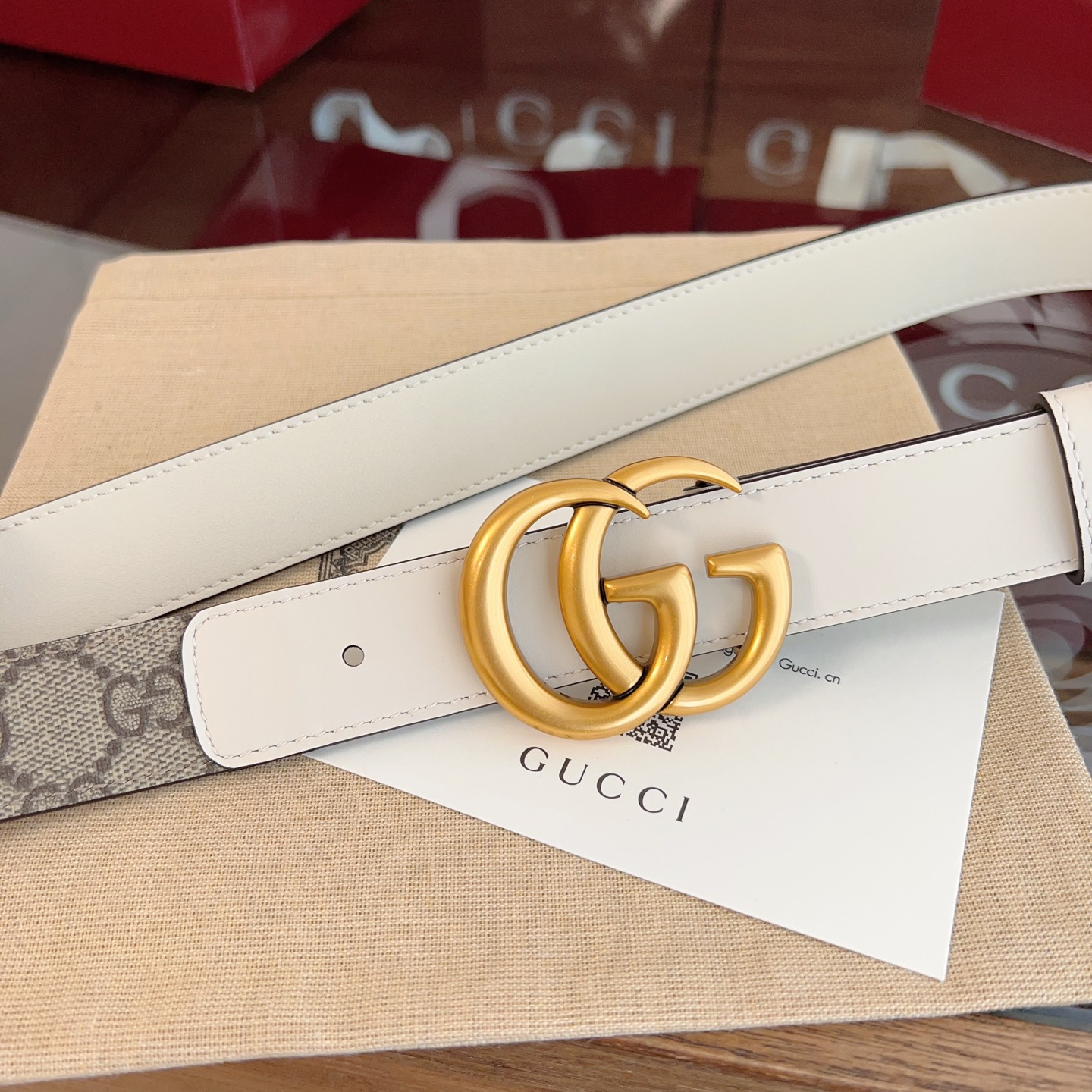 Gucci Double G steel buckle women's cowhide double-sided belt 3.0cm wide