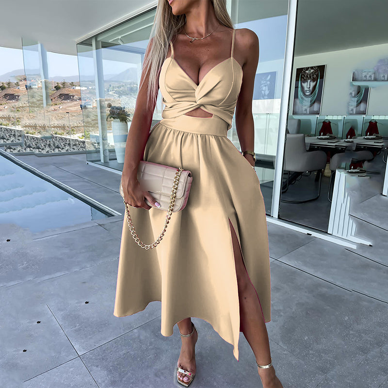 Strappy Front Slit Midi Dress
