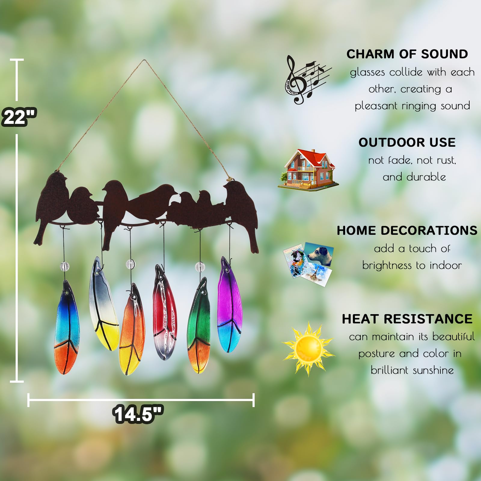 🔥Last Day 50% OFF🔥Colored Glass Memorial Wind Chimes-Metal Bird Yard Art