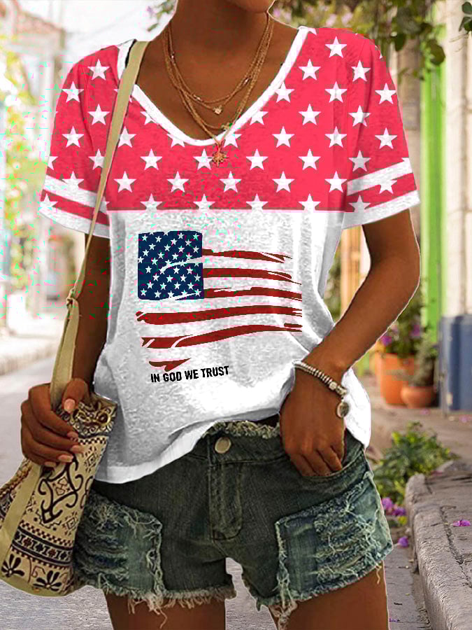 Women'S Independence Day Flag Print T-shirt