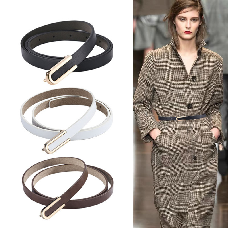 Pure cowhide thin belt lady with dress dress fashion Korean version ins style skirt belt simple leather belt