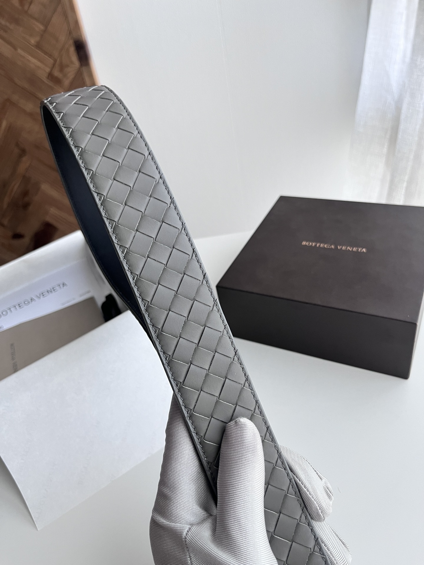 Bottega Veneta intreccio woven cowhide double-sided belt width 4.0cm