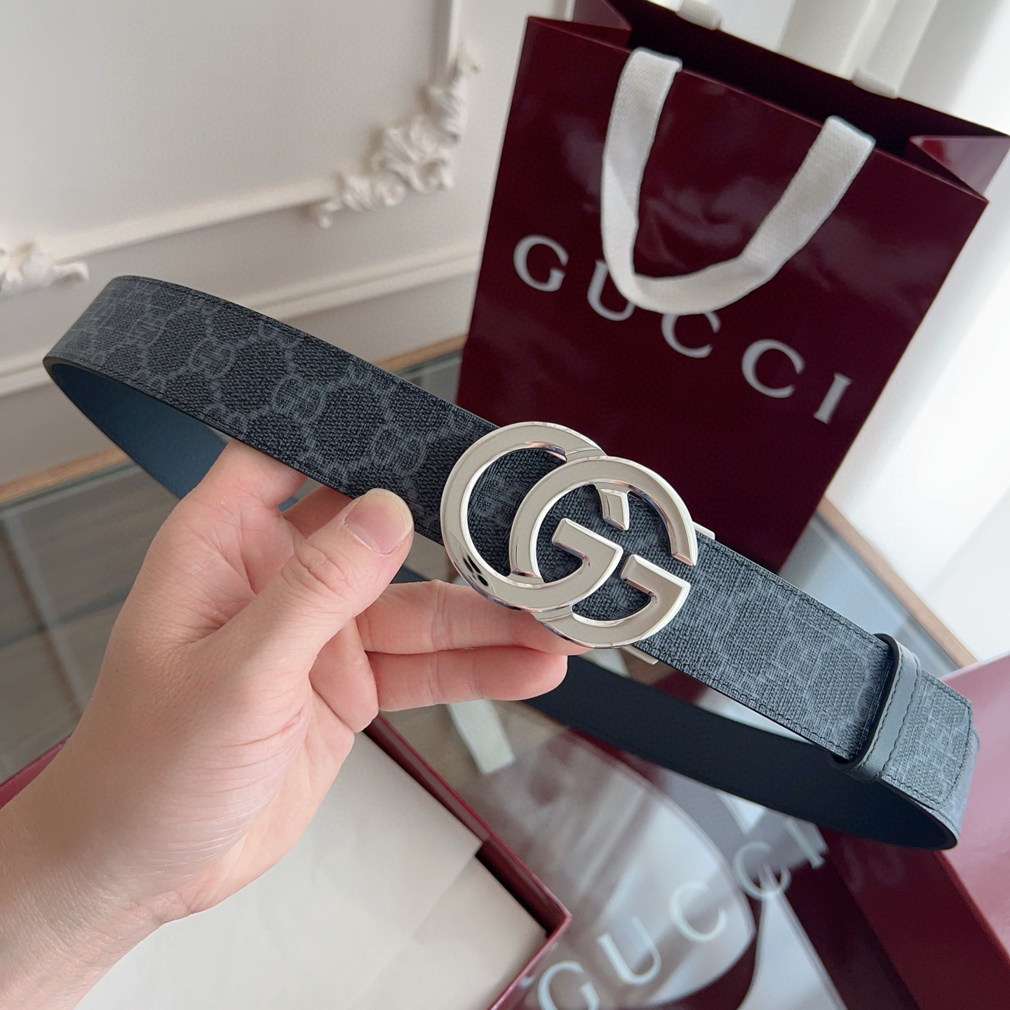 Gucci automatic smooth buckle double-sided cowhide belt width 3.5cm