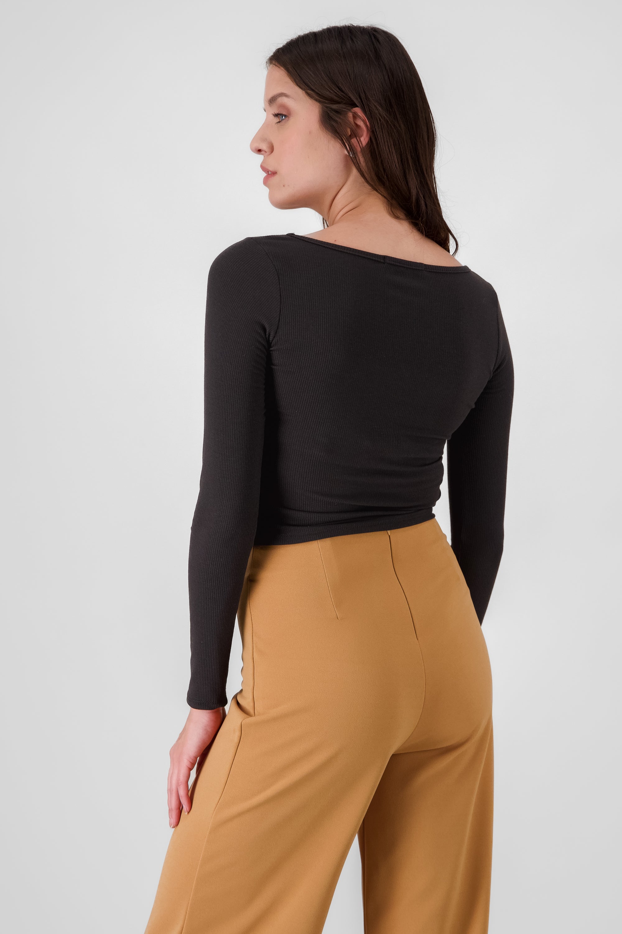 Solid Ribbed Long Sleeve Top