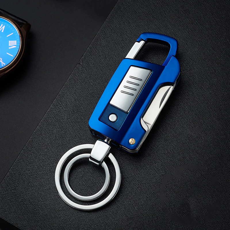 USB Rechargeable Multifunction Metal Keychain With Electronic lighter, Keychain,Opener,Paring Knife,Flashlight