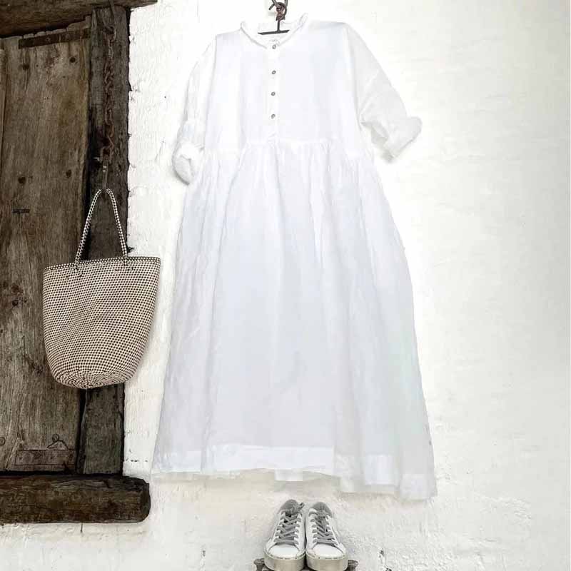 Solid Comfortable Casual Button V-Neck Long Sleeve Midi Dress