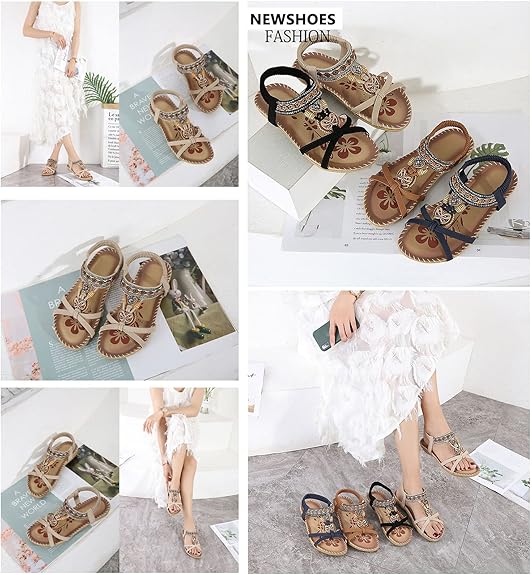 👣Women's rhinestone butterfly flat sandals, bohemian style open toe elastic summer sandals