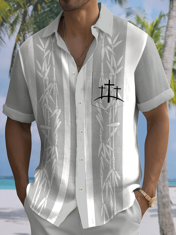 Men's Faith Vacation Floral Print Casual Short Sleeve Shirt (With Pockets)