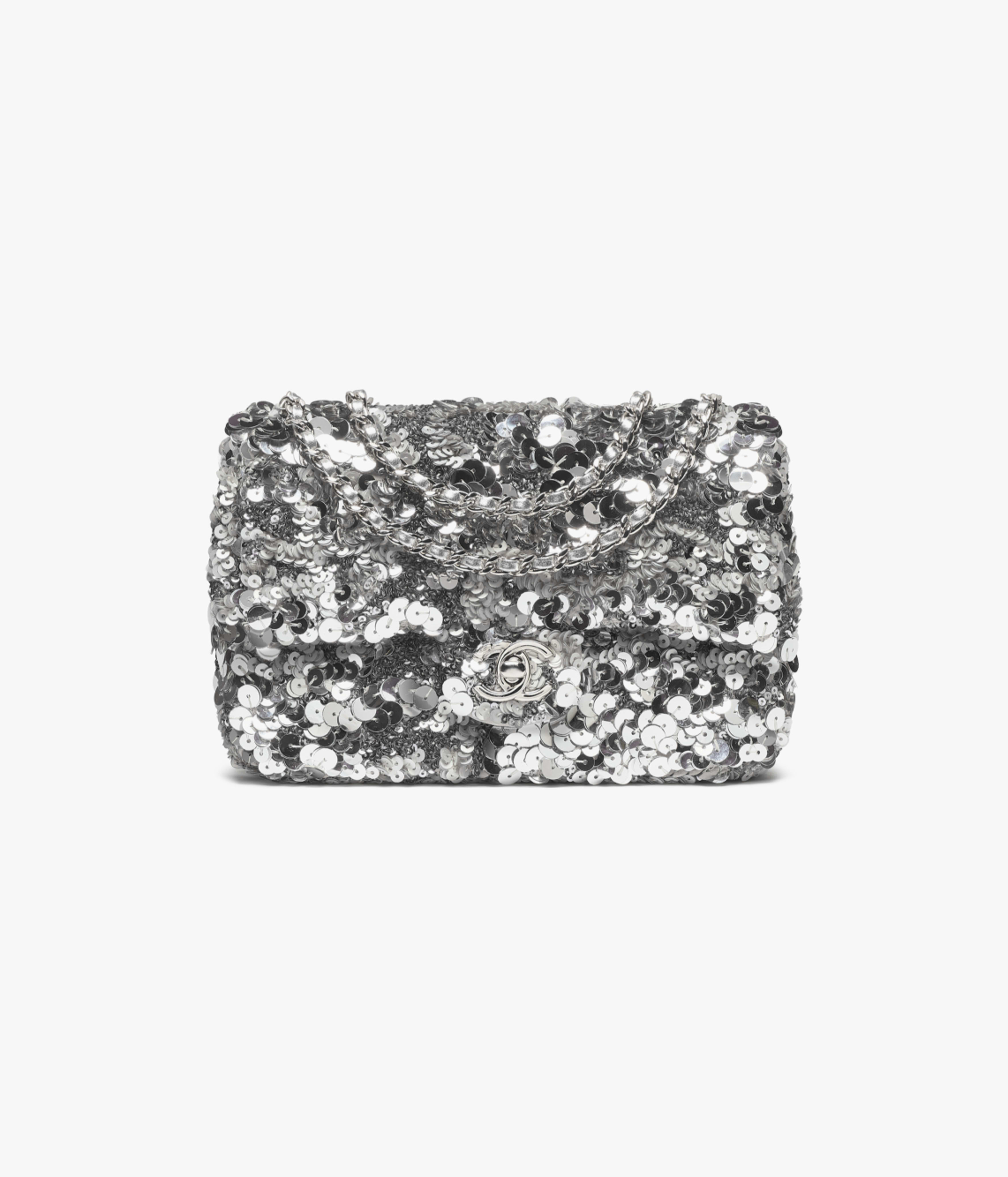 Chanel Flap Bag Sequins & Silver-Tone Metal Silver AS4561-B20410-U0888