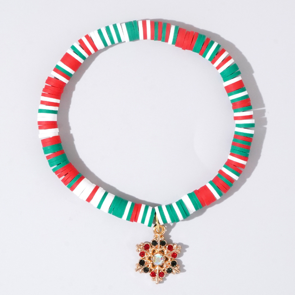 Christmas hand colored polymer clay beaded bracelet set gift