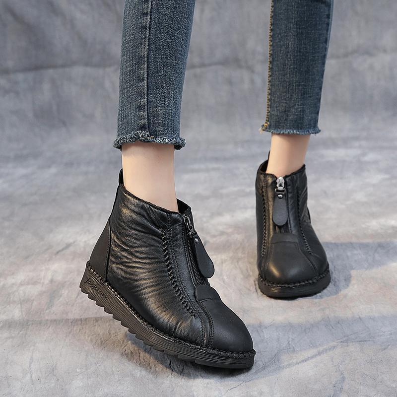 🎄CHRISTMAS ON SALE🔥Women's Genuine Leather Thickened Warm Snow Boots Non-Slip Ankle Boots