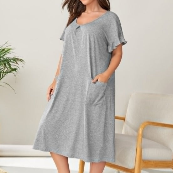 Plus Size Summer Women Clothing Dress Casual Home Pajamas Pocket Long Short Sleeve Nightdress for Women