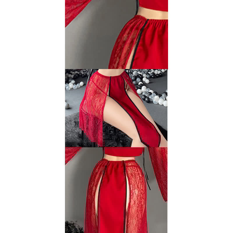 Vintage Han Costume Lace Hollow Out Cheongsam Lingerie