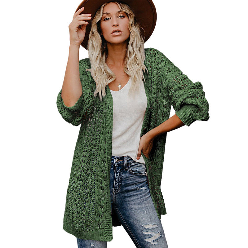 Solid Color Knitted Button Coat Cardigan Sweater for Women
