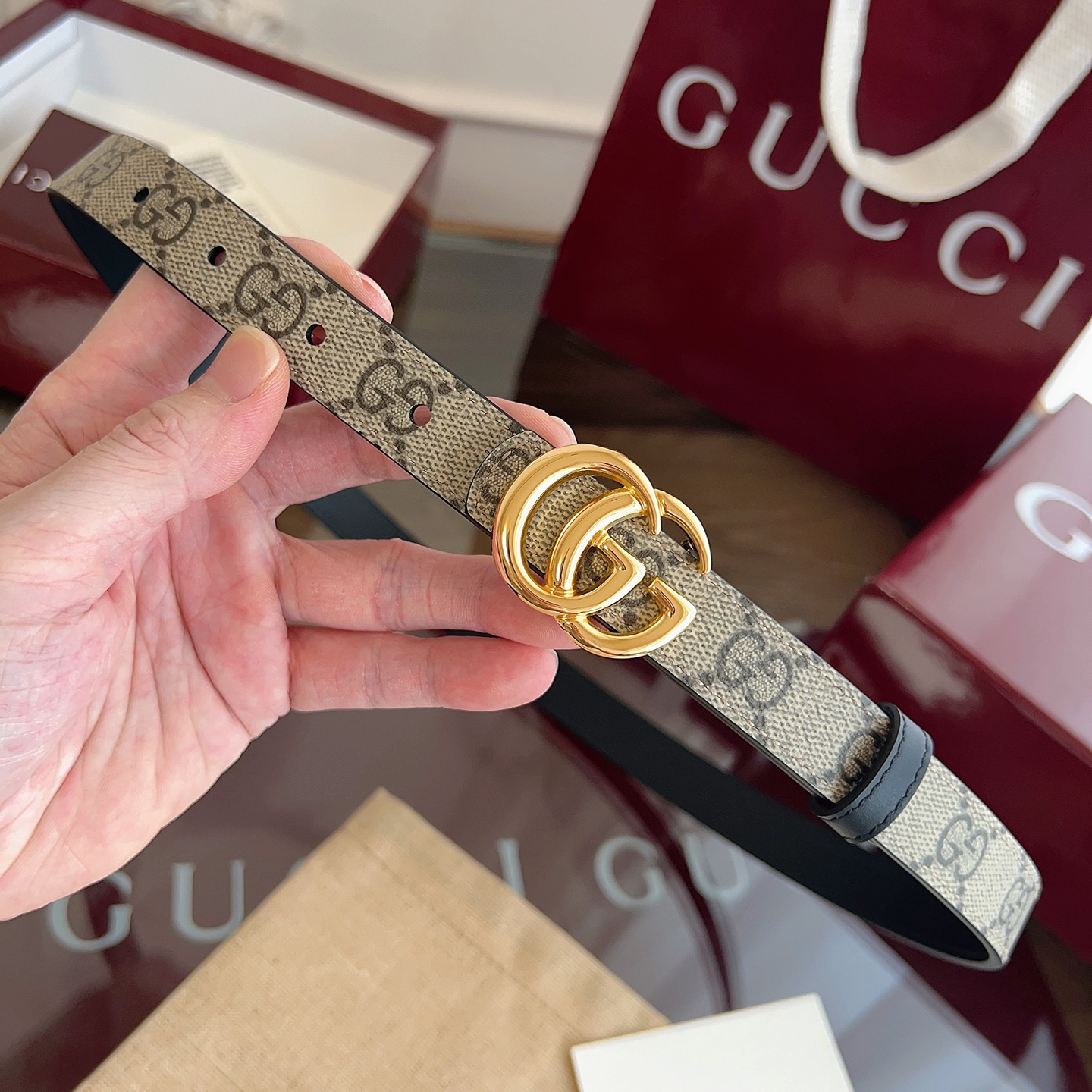 Gucci Double G steel buckle women's cowhide double-sided belt width 2.0cm
