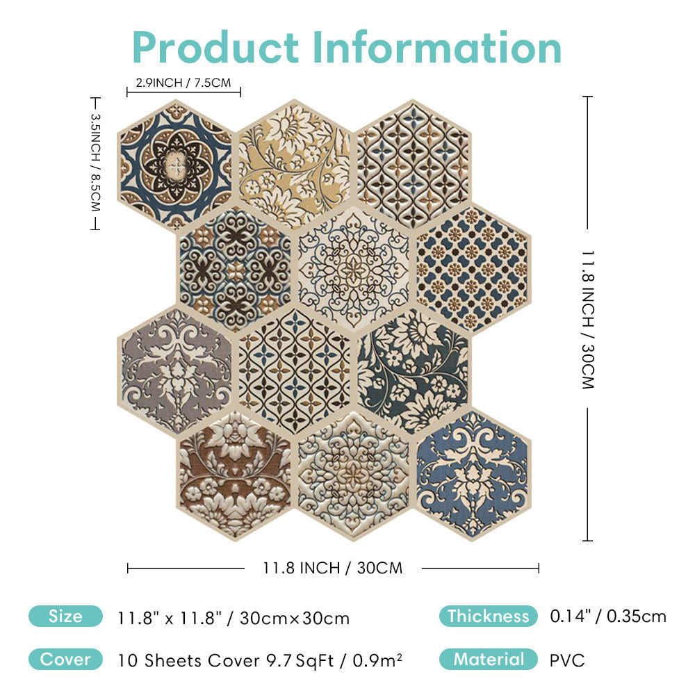 3D Brown Boho Hexagon Peel and Stick Wall Tile