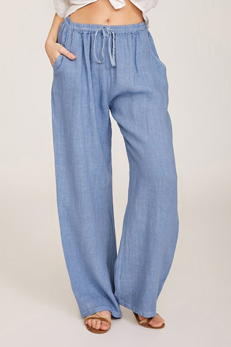 Summer Pocket Cotton Linen Wide Leg Pants