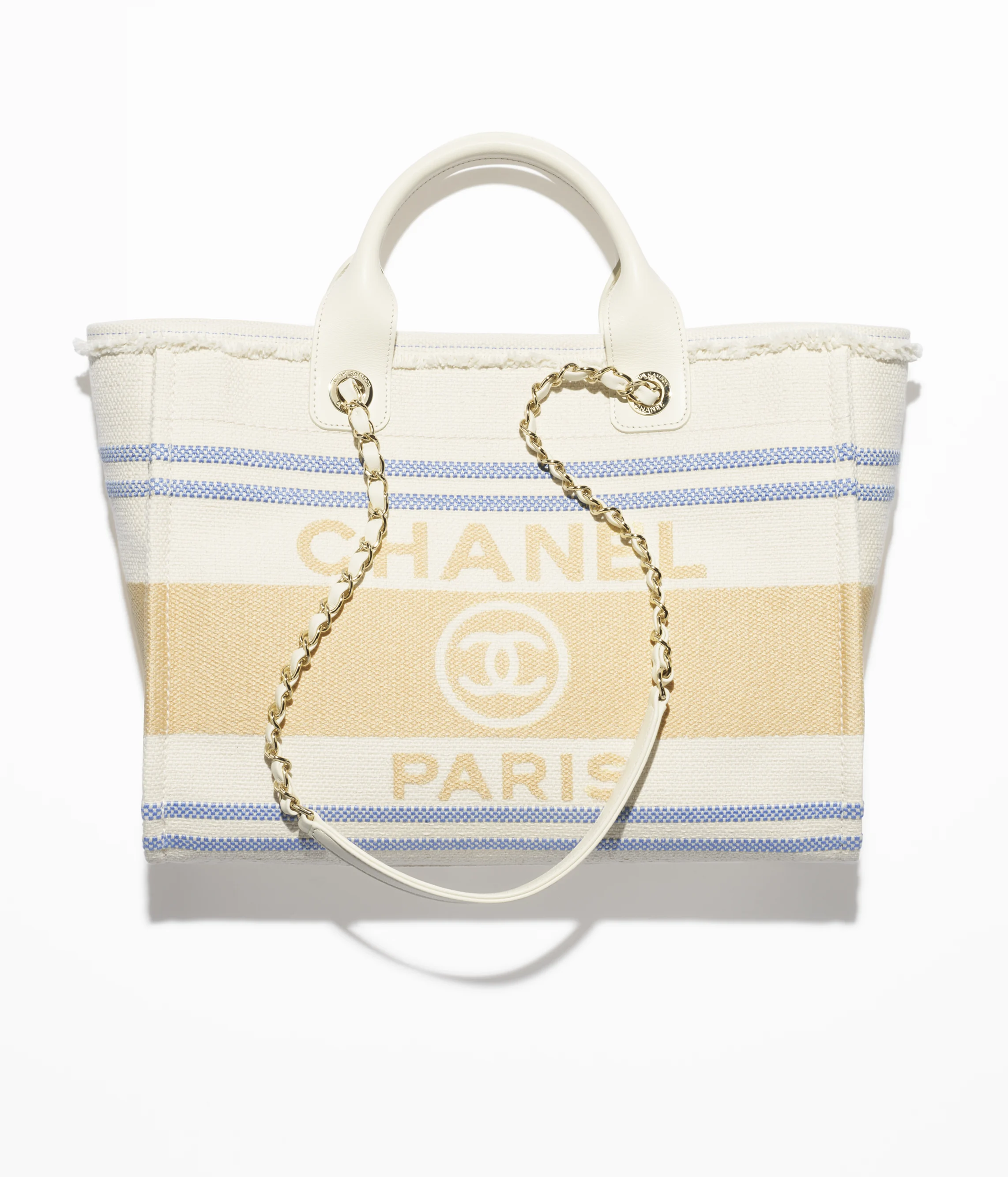 Chanel Shopping Bag Cotton Canvas & Gold-Tone Metal Ecru, Blue & Yellow AS3351-B18809-NACAD