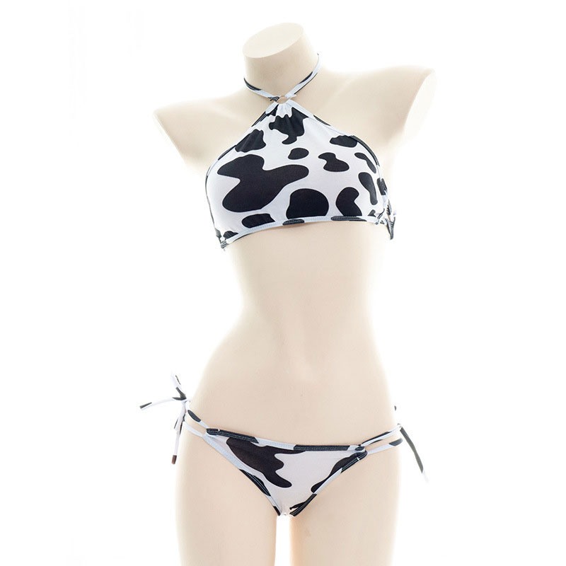 Cow Print Bikini Halter Lingerie Set
