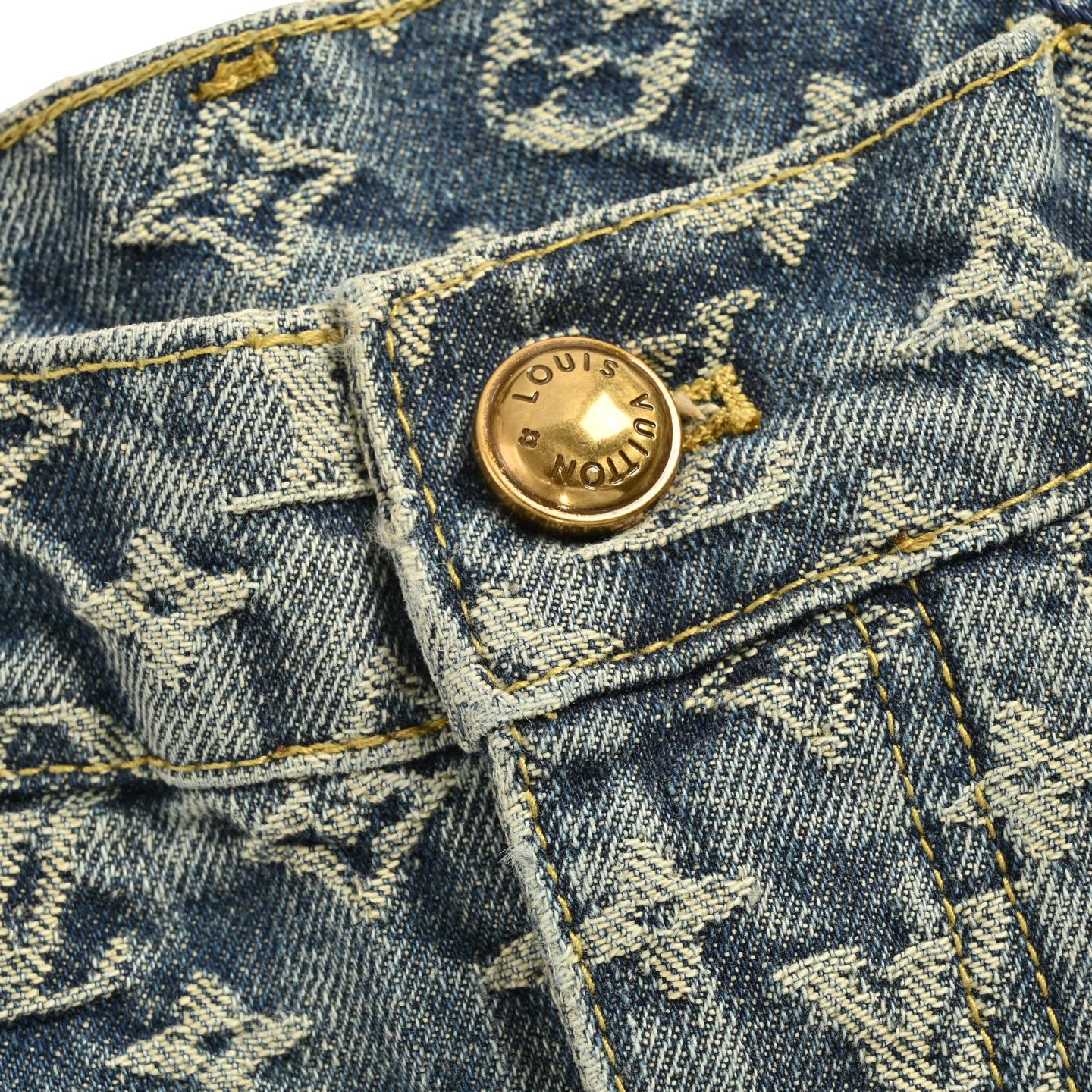 Louis Vuitton 25ss leather trim jacquard all over print jeans