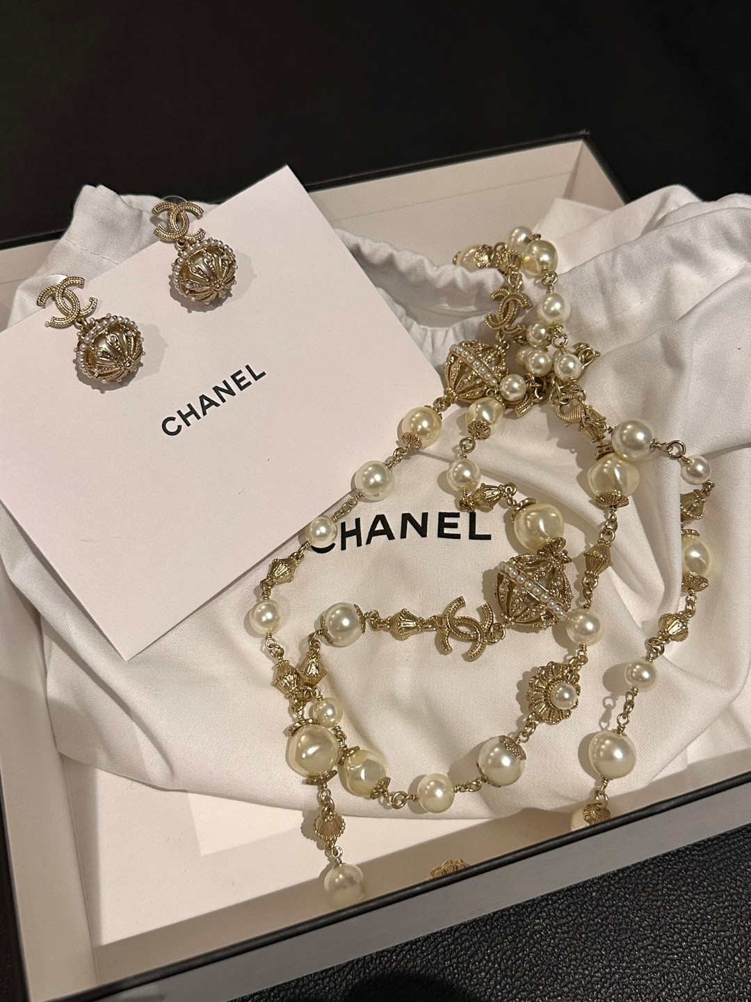 Chanel Pearl Lantern Double C Necklace