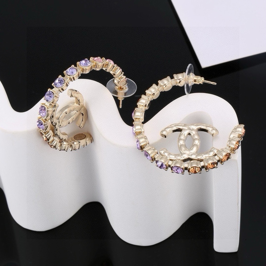 Chanel Half Circle Diamond Stud Earrings
