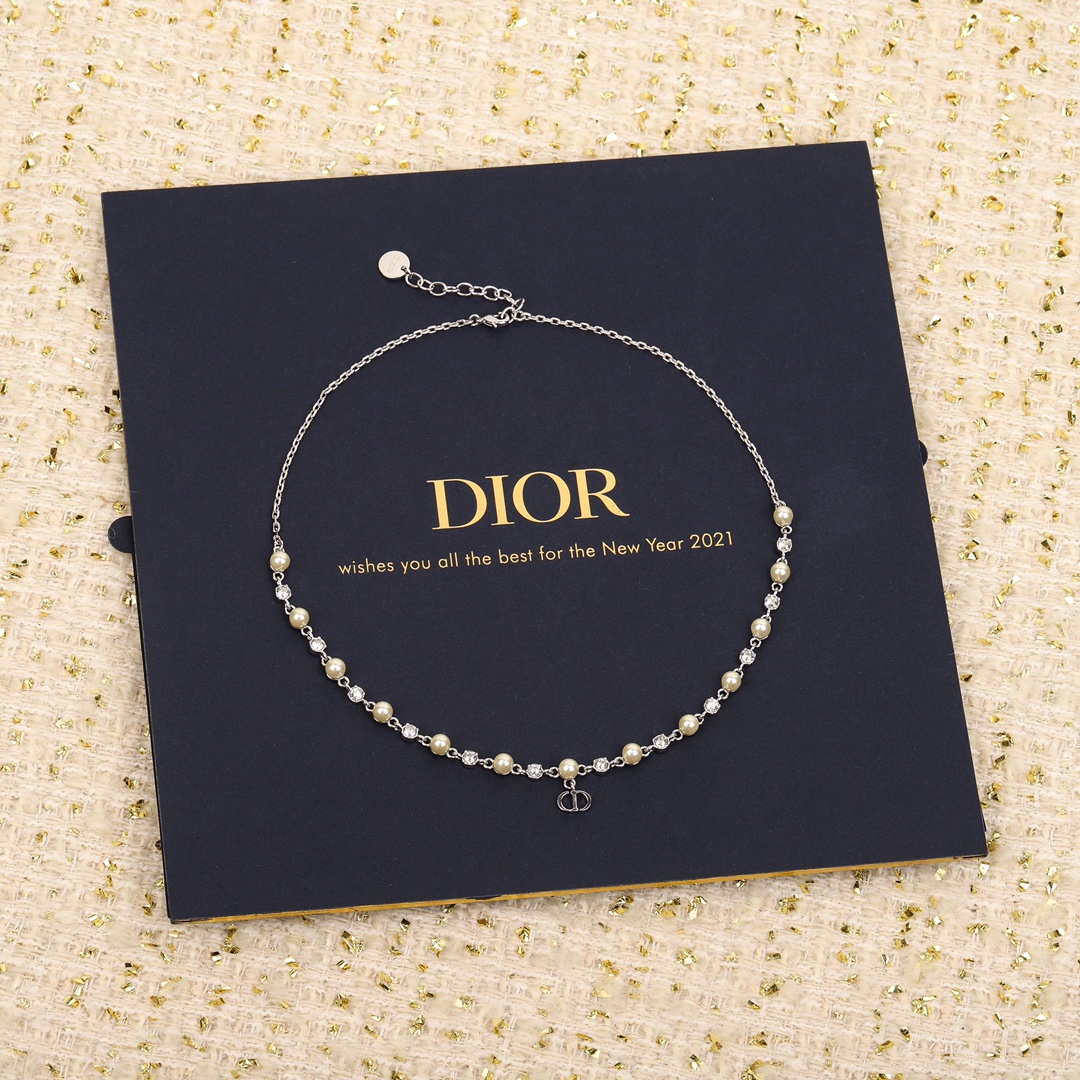 Dior single pearl and diamond necklace