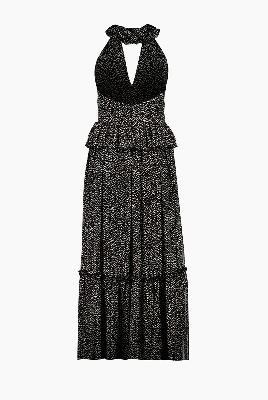 Vestido largo con estampado y cuello halter