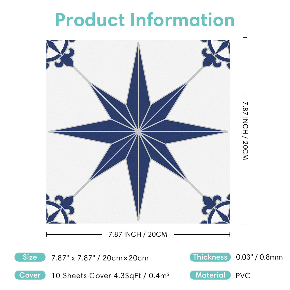Blue Star Peel and Stick Vinyl Floor Tile Sticker