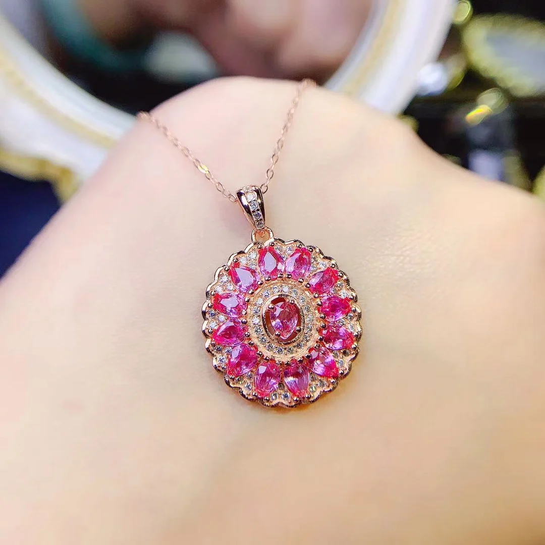 Natural pink sapphire necklace Christmas pendant female necklace gem 925 sterling silver jewelry certification boutique