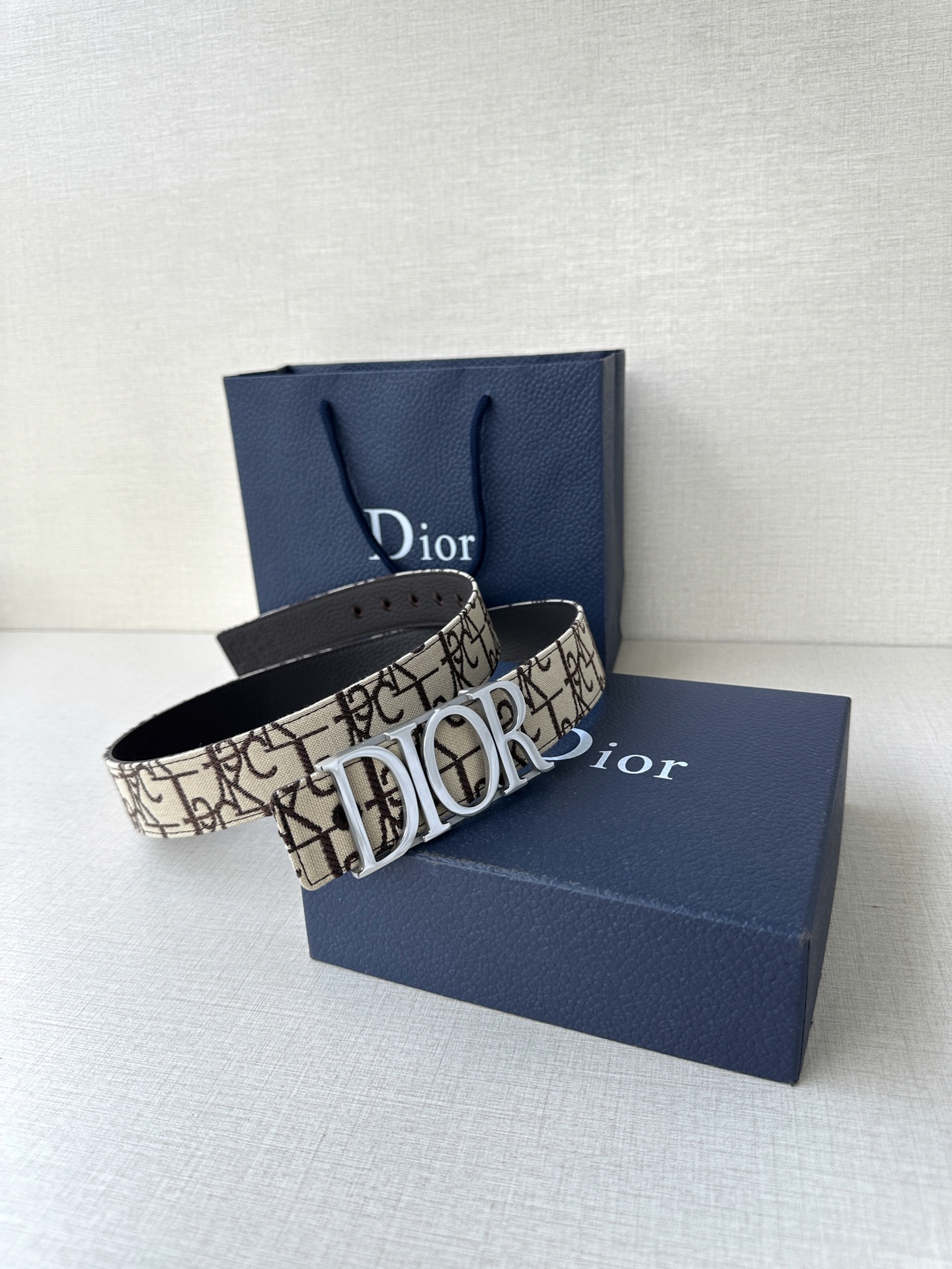 Dior Oblique Cosmo printed canvas leather belt 3.5CM wide