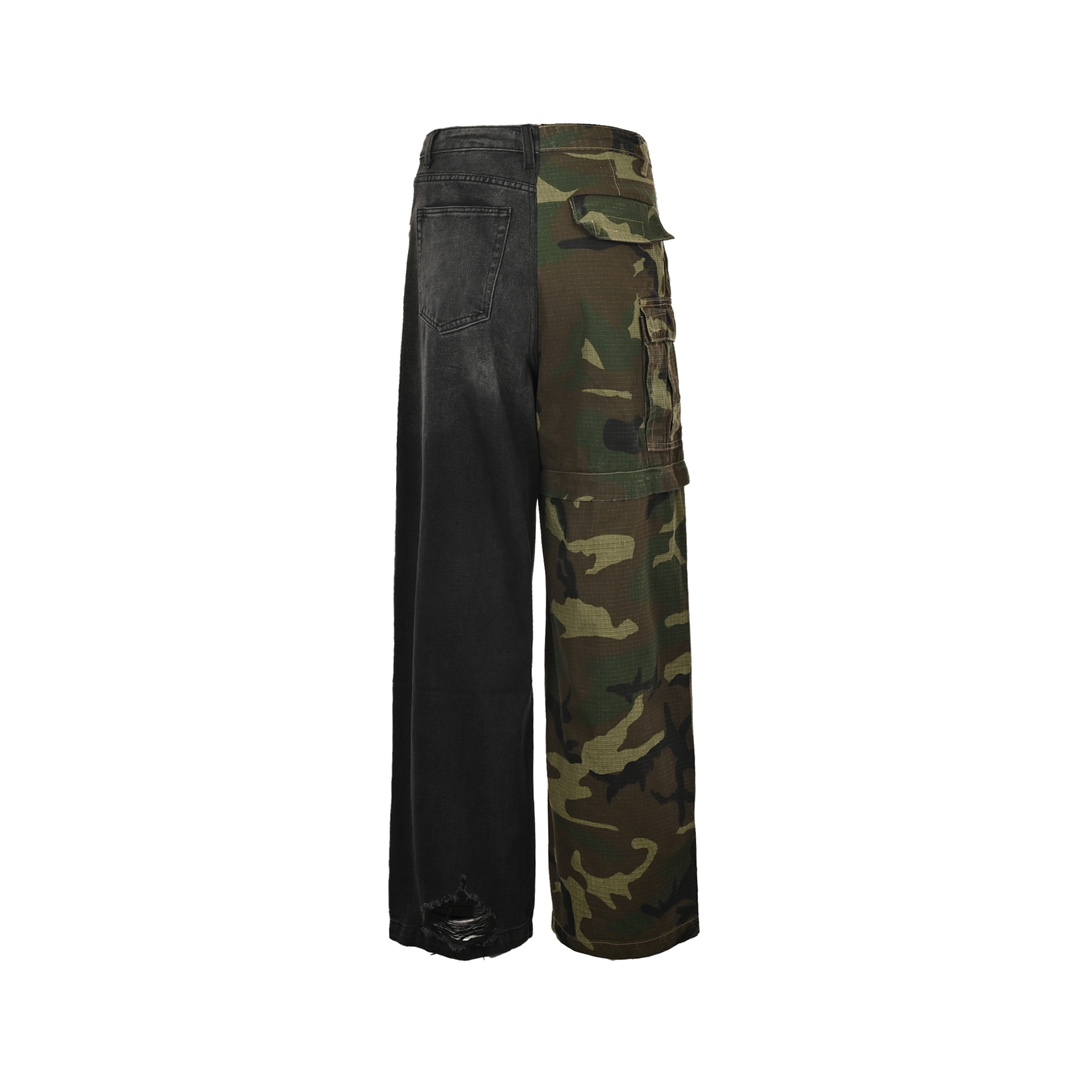 Balenciaga 24Fw camouflage panel wide-leg cargo jeans