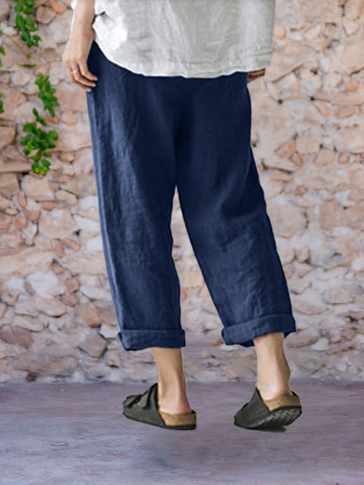 Button Up Comfy Cropped Casual Pants