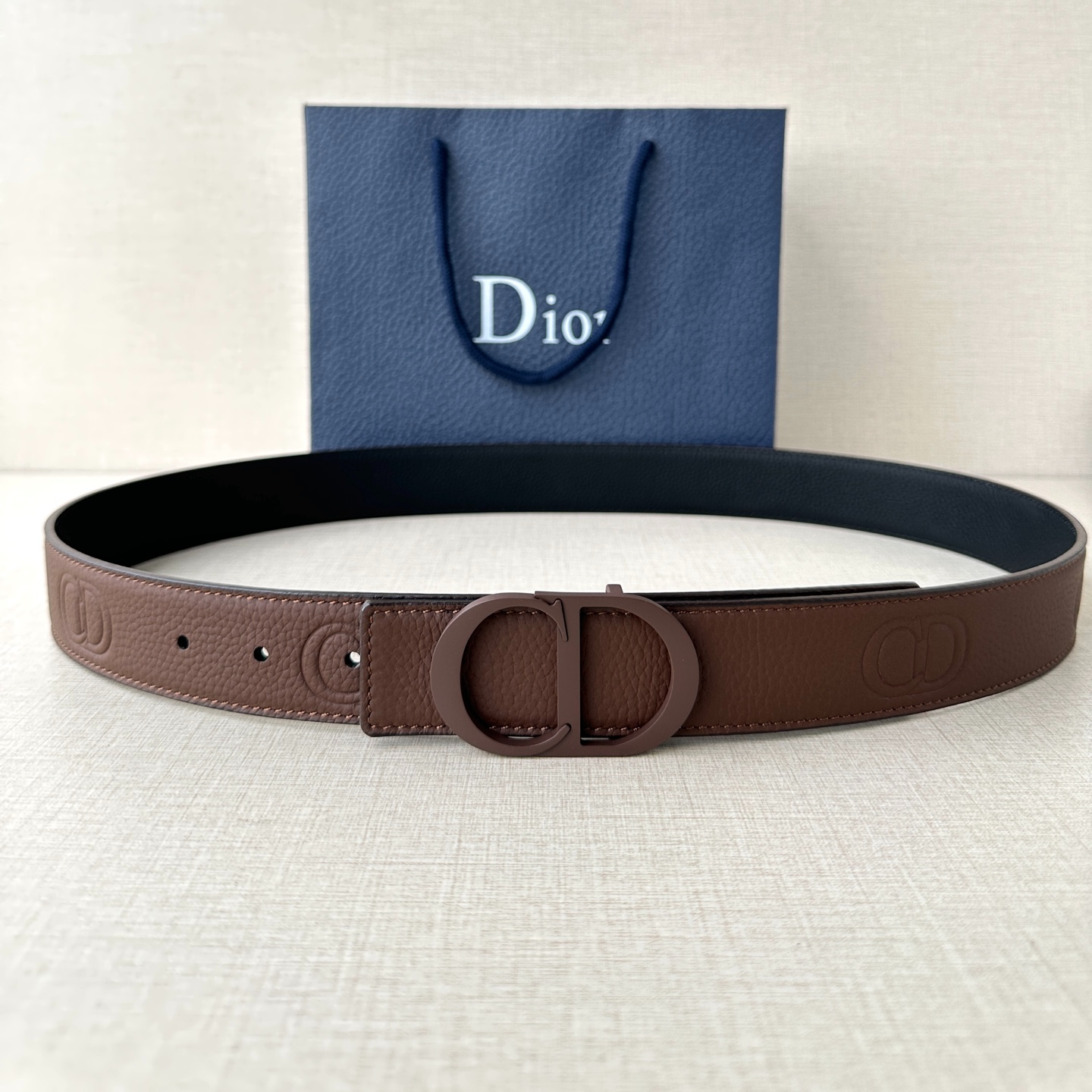 Dior embossed top layer leather belt 3.5CM wide