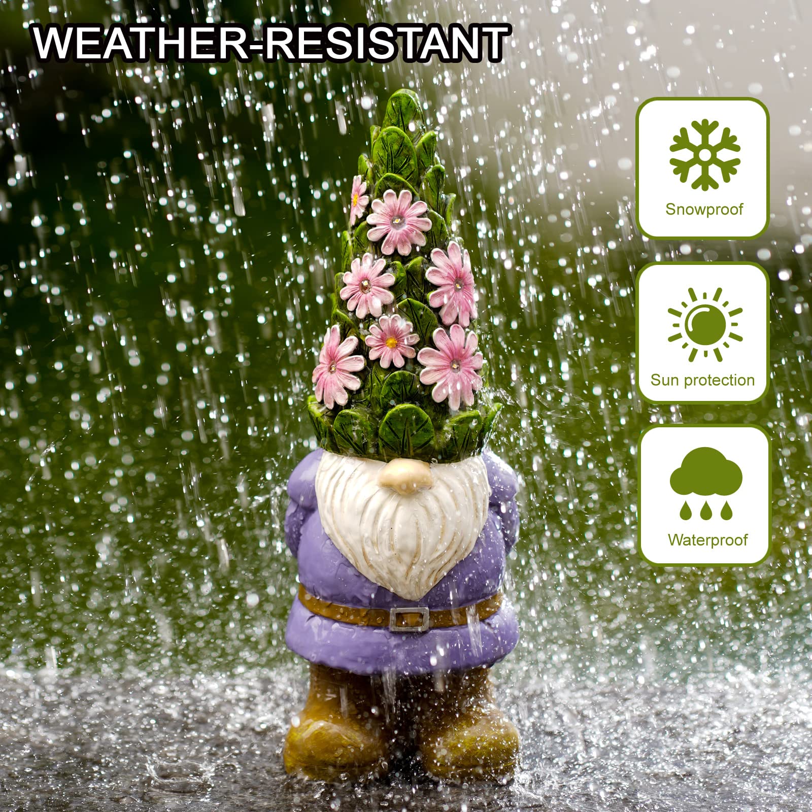 ☀️🔋Solar Garden Outdoor Statues Gnome with Succulent and 7 LED Lights✨