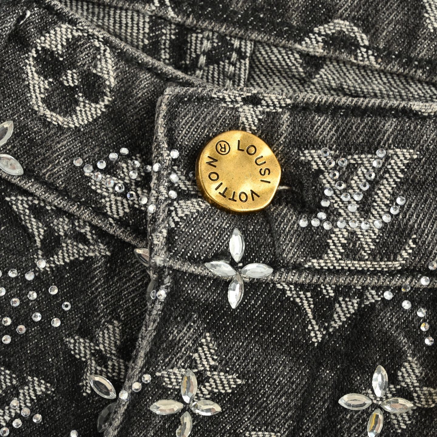 Louis Vuitton 25Fw monogram printed rhinestone jeans
