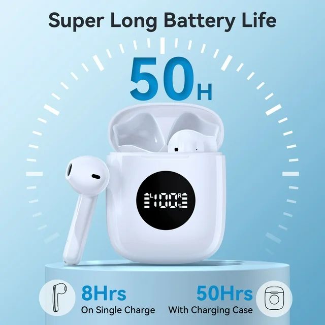 VEAT00L True Wireless Earbuds, TWS Bluetooth Headphones Stereo Sound Earphones, 30H Playtime Wireless Charging Case & Power Display, Sweat Proof Dual Bluetooth 5.0 Headset with Built-in Mic for Sports